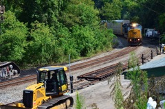 First test train rounds the bend to Ellicott
                  City